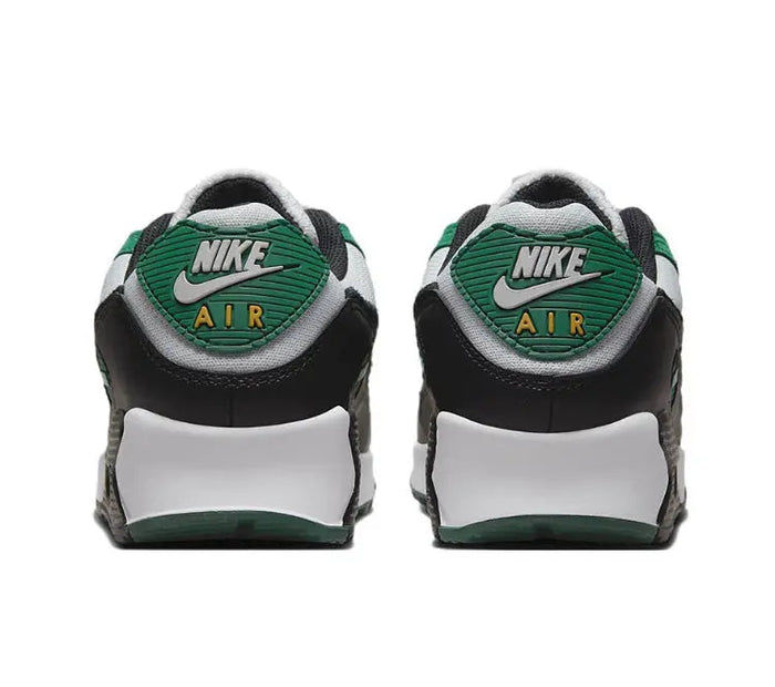 Nike Air Max 90 sneaker heel, white back with green Nike Air badge and black overlays