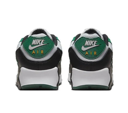 Nike Air Max 90 sneaker heel, white back with green Nike Air badge and black overlays