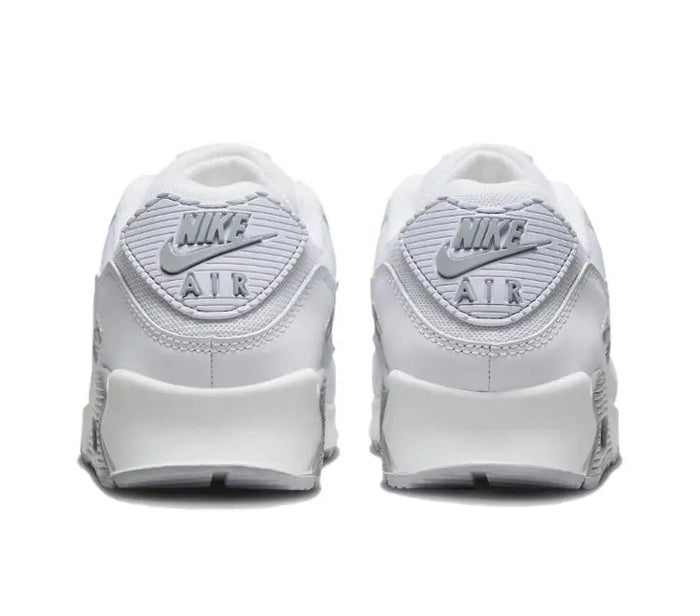 Nike Air Max 90 sneaker heel view in white with Nike AIR branding on back