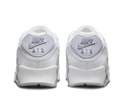 Nike Air Max 90 sneaker heel view in white with Nike AIR branding on back