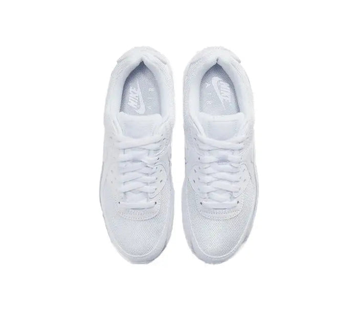 Air Max 90 sneakers, white upper with lace-up front and cushioned ankle collar