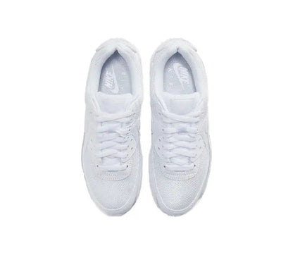 Air Max 90 sneakers, white upper with lace-up front and cushioned ankle collar