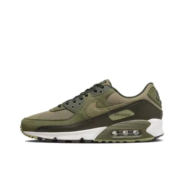 Nike Air Max 90 sneaker in olive green with white midsole and dark outsole