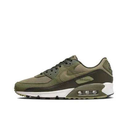 Nike Air Max 90 sneaker in olive green with white midsole and dark outsole
