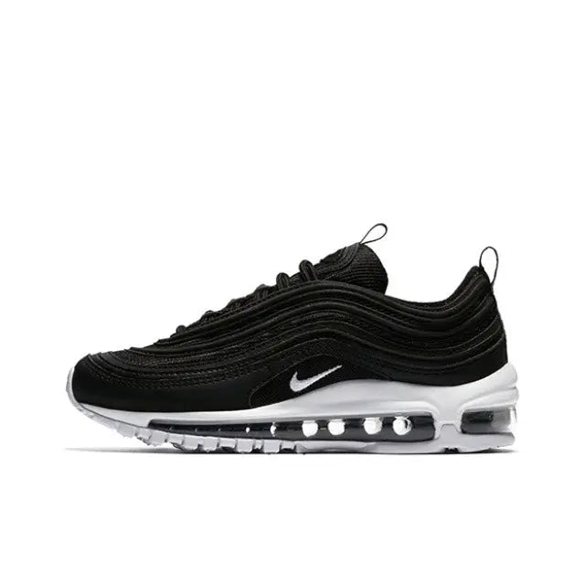 Black knit low-top sneaker with Nike swoosh and visible Air sole unit