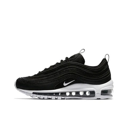 Black knit low-top sneaker with Nike swoosh and visible Air sole unit