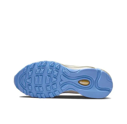 Nike Air Max 97 sneaker outsole in blue with tread and air window