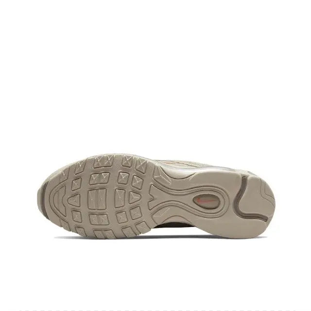 Nike Air Max 97 outsole view in beige/cream with rubber tread and Air window
