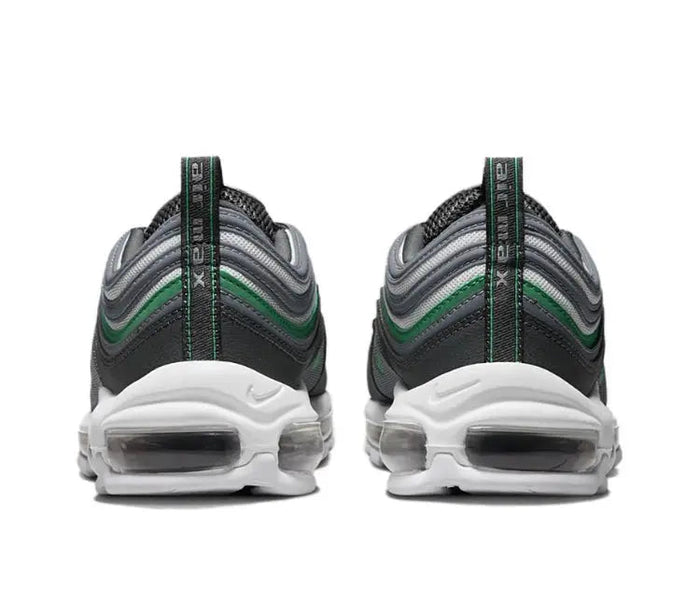 Air Max 97 sneakers back view with white midsole and green heel trims