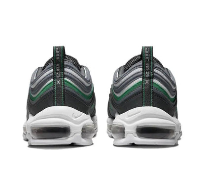 Air Max 97 sneakers back view with white midsole and green heel trims