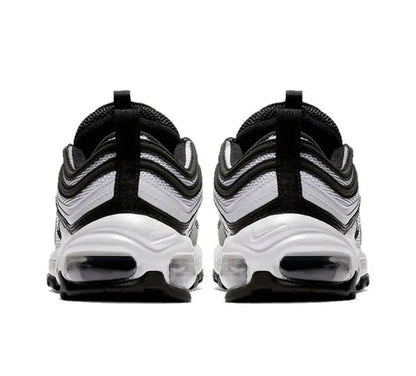Nike Air Max 97 sneakers rear view with black mesh collar, white midsole and Air window