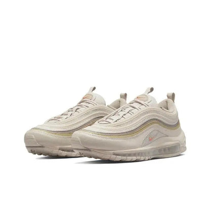 Nike Air Max 97 low-top sneakers pair in cream knit, with Air sole pods