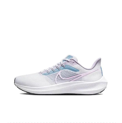 Nike Air Zoom Pegasus 39 running shoes, white with light blue and lilac accents