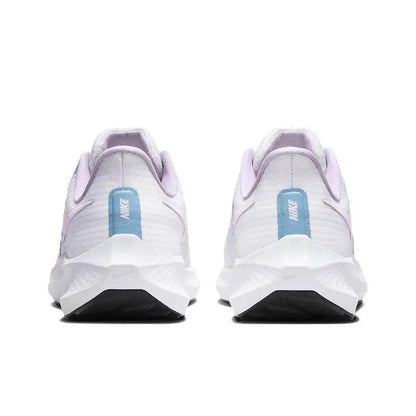 Nike Air Zoom Pegasus 39 sneakers, white with lilac heel and blue logo panel