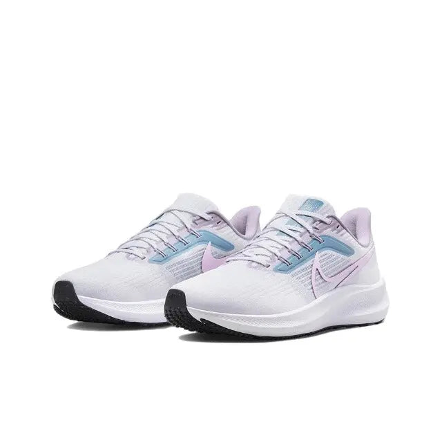 Nike Air Zoom Pegasus 39 running shoes, white with lilac and light blue overlays