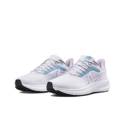 Nike Air Zoom Pegasus 39 running shoes, white with lilac and light blue overlays