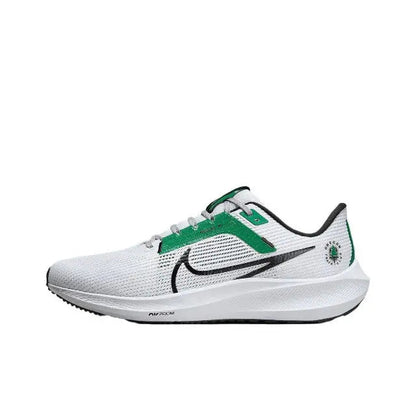 Nike Air Zoom Pegasus 40 running shoe, white mesh with green accents and black swoosh