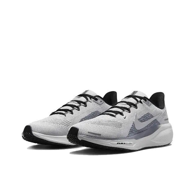 Nike Air Zoom Pegasus 41 running shoe pair, grey upper with dark heel accents