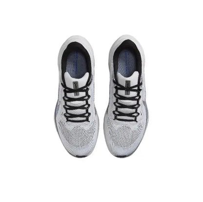 Nike Air Zoom Pegasus 41 lace-up top view, grey mesh with black eyelets