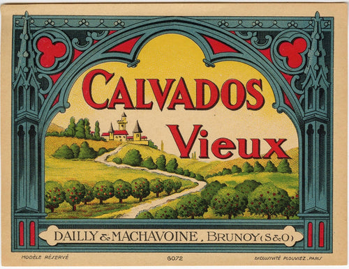 Antique, Unused, French CALVADOS VIEUX LABEL, Hard Cider, Castle, Brunoy