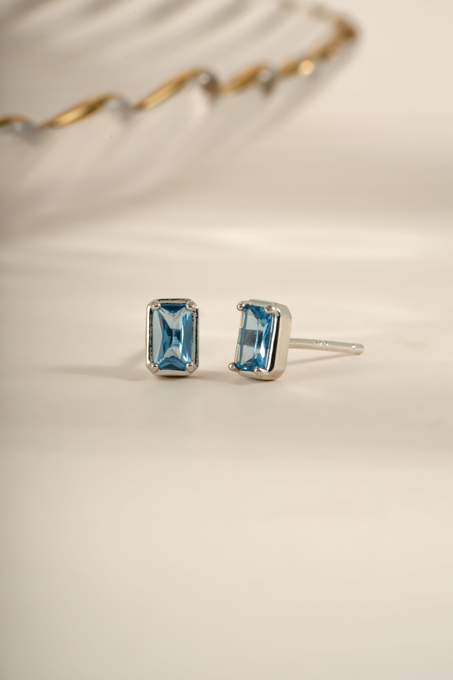 Aquamarine Baguette Studs