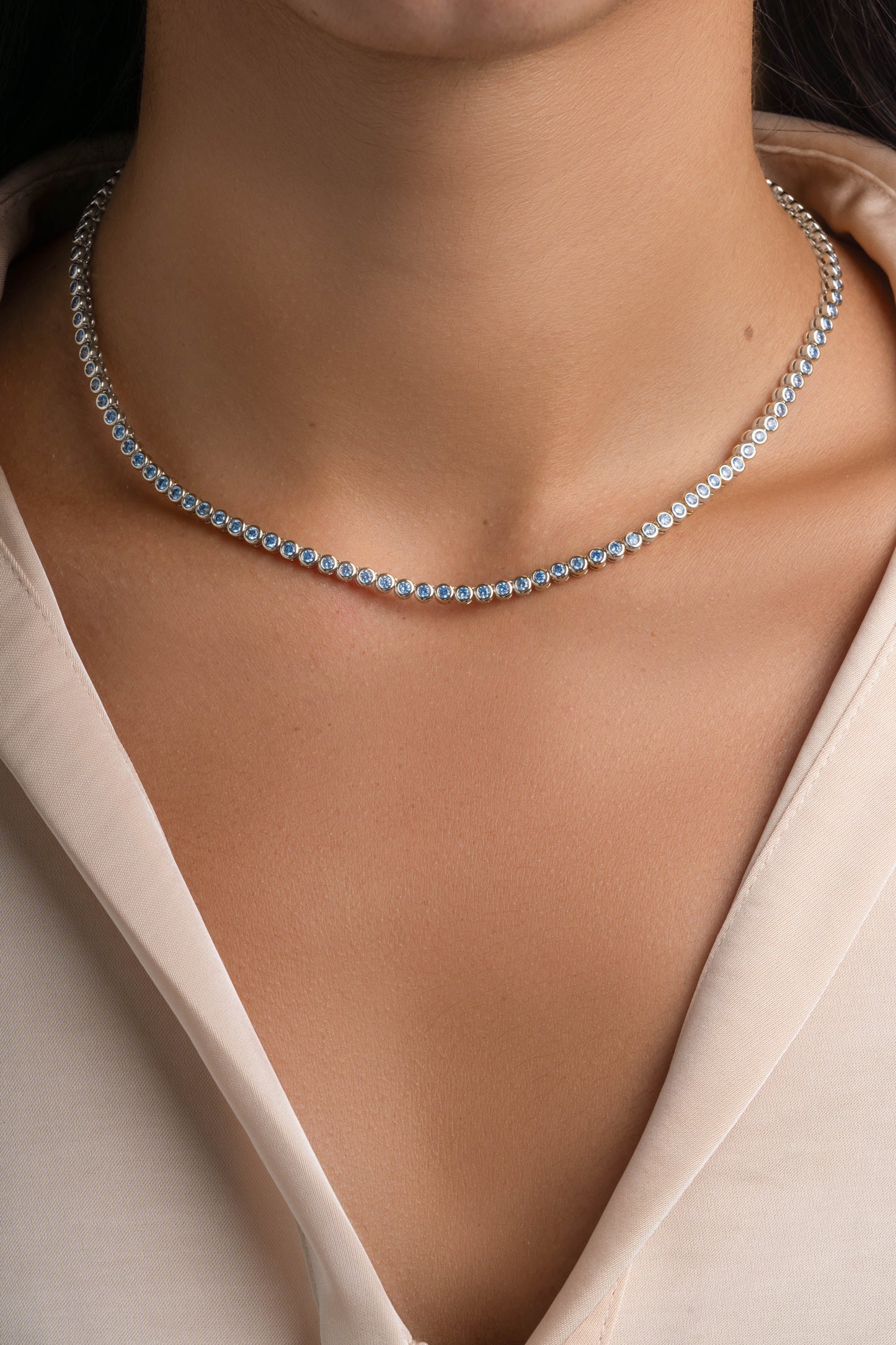 Aquamarine Bezel Tennis Necklace