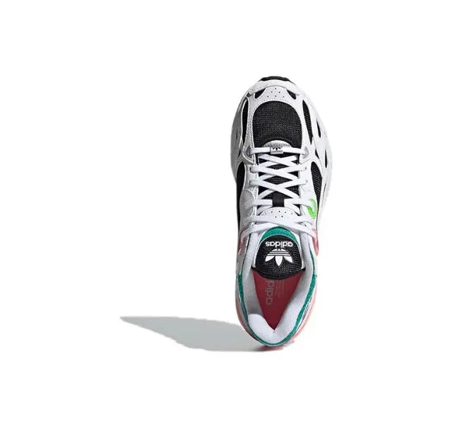 Adidas Astir sneakers, black toe and white upper with green and red sockliner