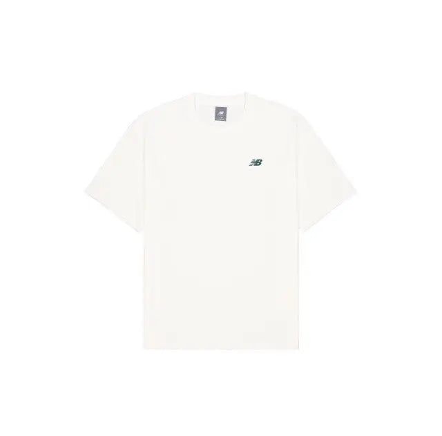 White crewneck T-shirt with small New Balance logo at chest
