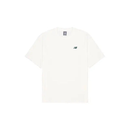 White crewneck T-shirt with small New Balance logo at chest
