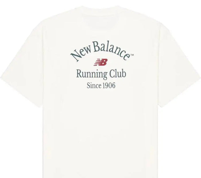 White crewneck T-shirt back graphic with New Balance Running Club text