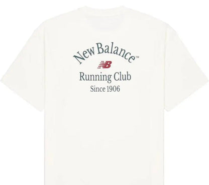 White crewneck T-shirt back graphic with New Balance Running Club text