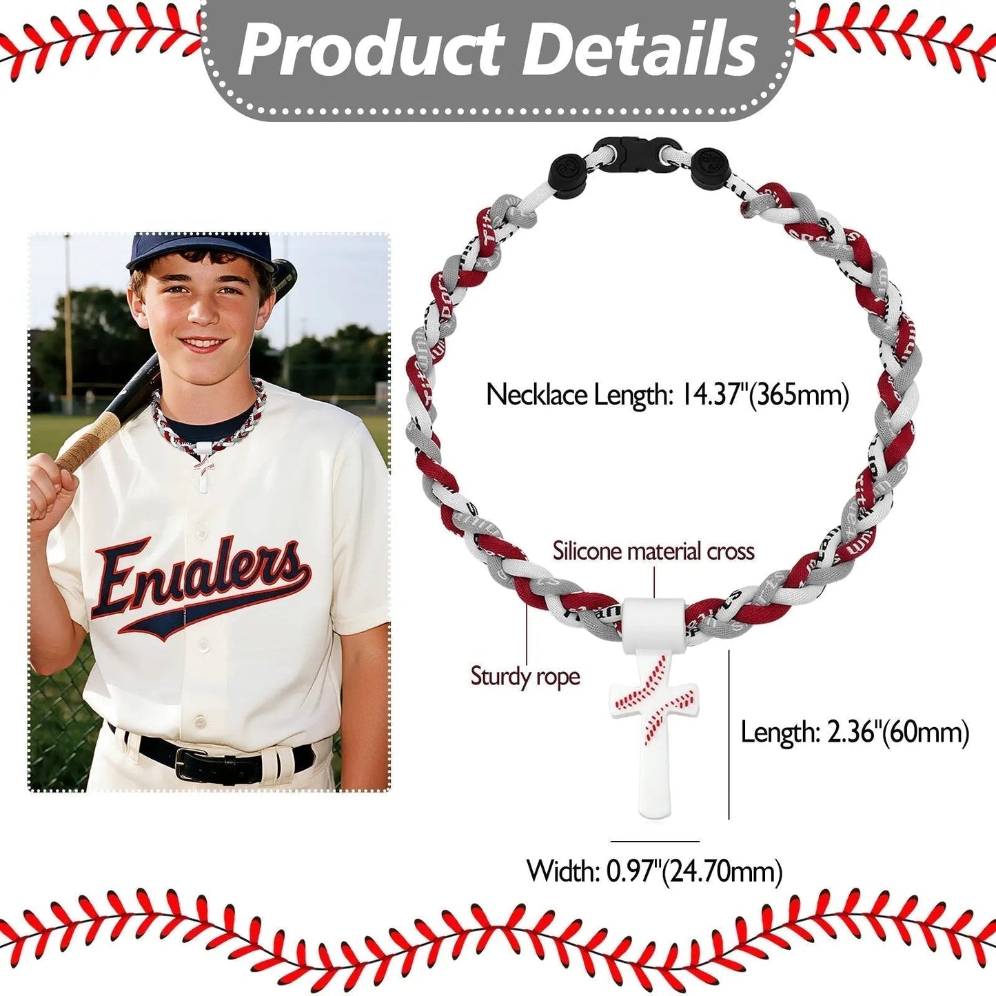 ‚úùÔ∏è‚öæTriple-Rope Tornado Baseball Necklace ‚Äì Cross Charm Pendant with "I CAN DO ALL THINGS PHL4:13"