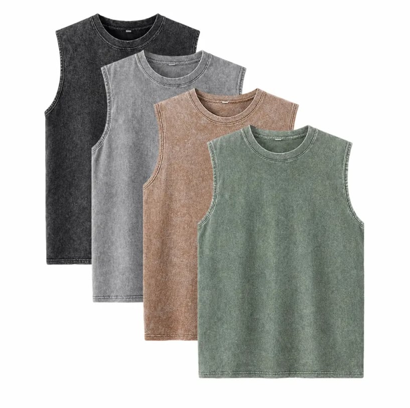 ‚ö° Hot Sales  üî• 4-Pack Men's Washed Sleeveless Vest ‚Äì Heavyweight Cotton, Acid Wash, Oversized Gym & Streetwear