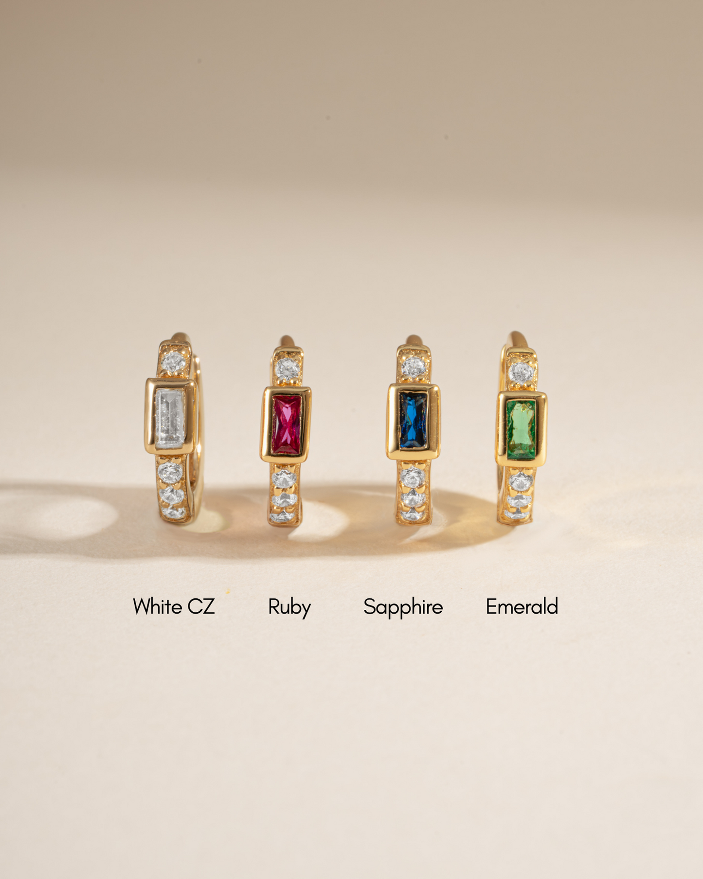 Emerald Baguette Huggie Earrings