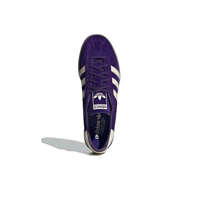 Purple Adidas Bermuda sneaker shown from the front with lace-up eyelets