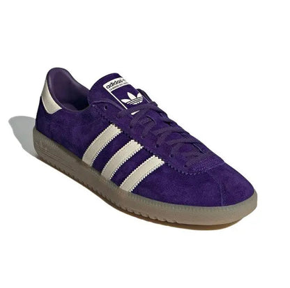 Purple Adidas Bermuda sneaker with white three-stripe accents and lace-up front