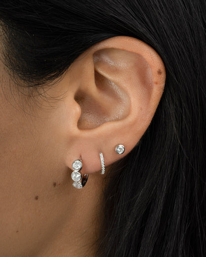Bezel 3 Stone Huggie Hoop Earrings