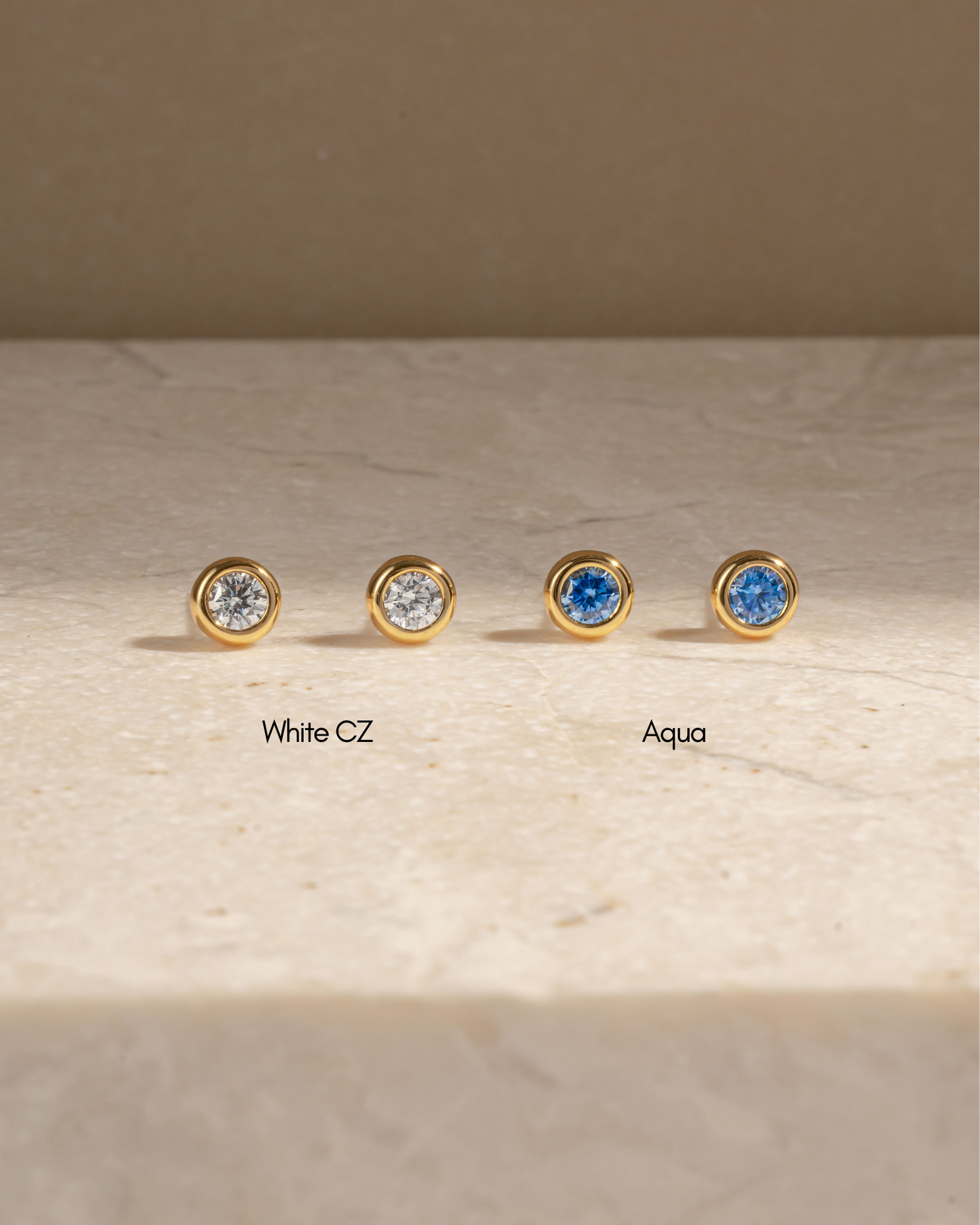 Aquamarine Bezel Dome Studs