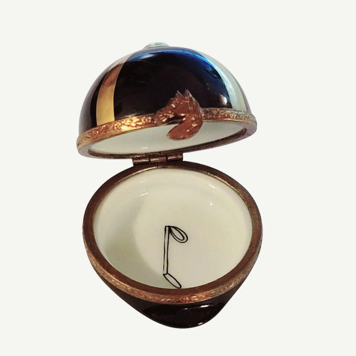 Black Jockey Derby Hat Box Porcelain Limoges Limoges Boxes travel sports French Trinket Box