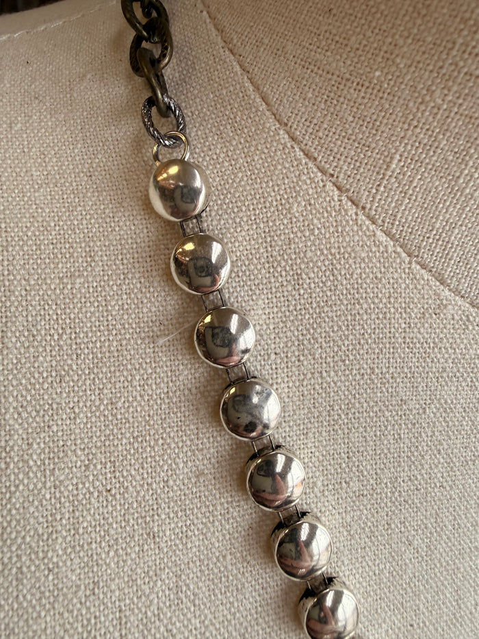 Brass coin disc necklace with round polished bead chain and clasped link