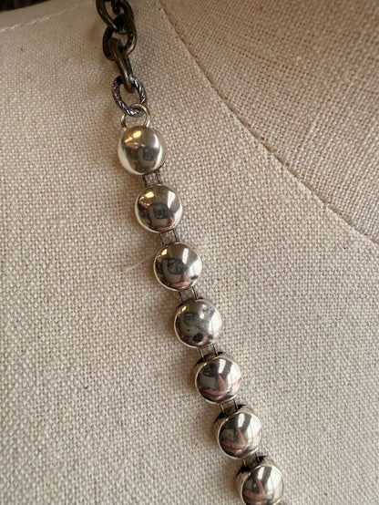 Brass coin disc necklace with round polished bead chain and clasped link