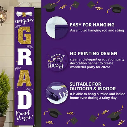 üéìClass of 2026 Graduation Banner 11.8" x 70.87" | Congrats Grad Front Door Porch Decor for Graduation Party (‚ú®Set of 2)
