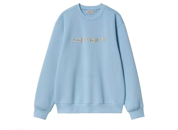 Carhartt WIP crewneck sweatshirt, light blue, long sleeves with chest logo