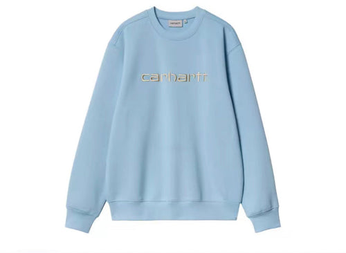 Carhartt WIP crewneck sweatshirt, light blue, long sleeves with chest logo