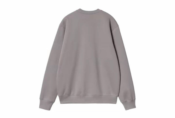 Gray crewneck sweatshirt, back view