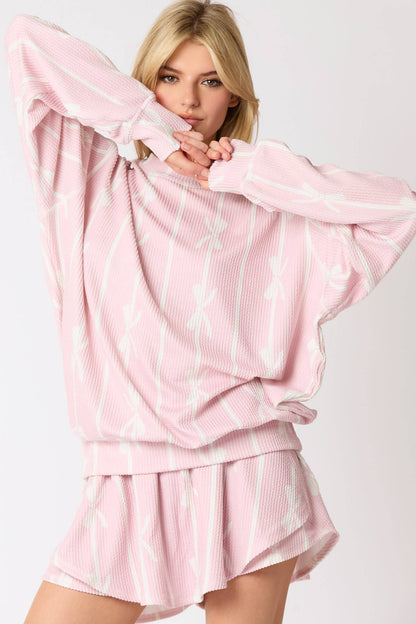 Bow Prints Urban Rib Loose Fit Knit Top