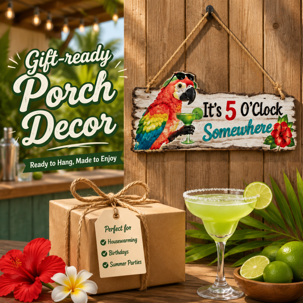 It's 5 O'Clock Somewhere Parrot wall art ü¶ú‚Äì Tropical Patio Wall Decoüçπ