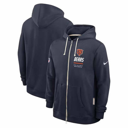 Chicago Bears Nike 2026 Sideline Marine Blue Full Zip Script Hooded Sweatshirt