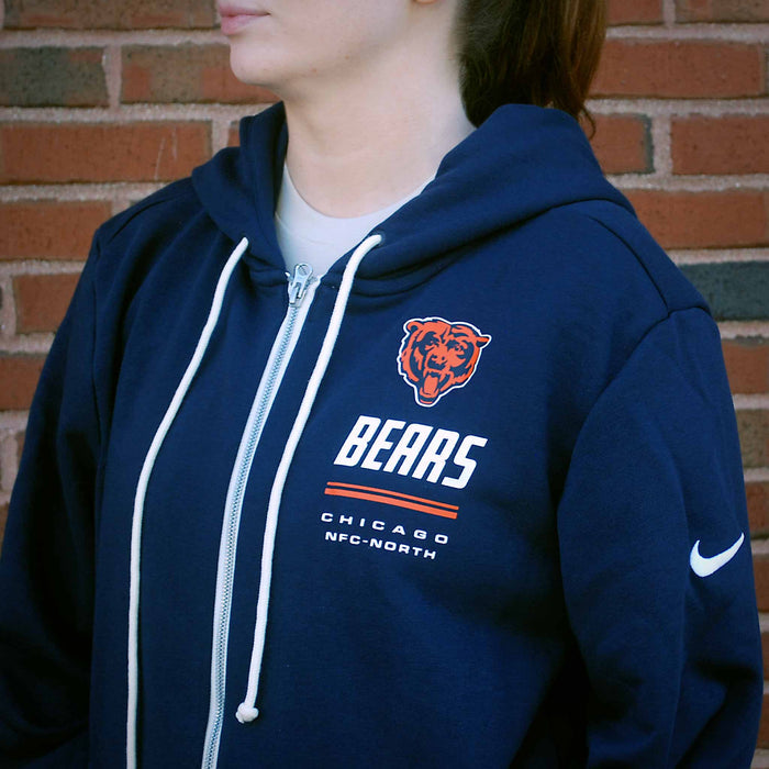 Chicago Bears Nike 2026 Sideline Marine Blue Full Zip Script Hooded Sweatshirt
