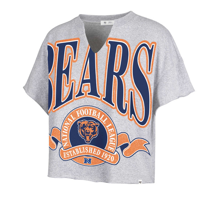 Chicago Bears 47 Brand Women's Quartz Grey Banners Out Oversized Deep V-Neck Tee